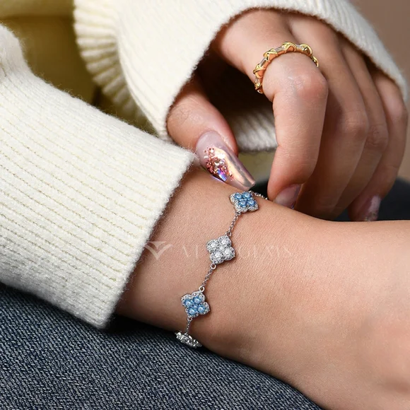 18k white gold baby blue diamond bracelet - Picture 3 of 10